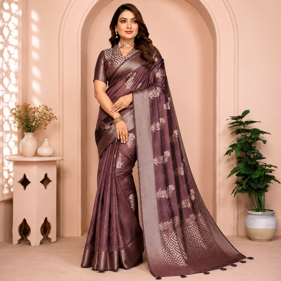Organza Banarasi Designer Silk Saree- Mau