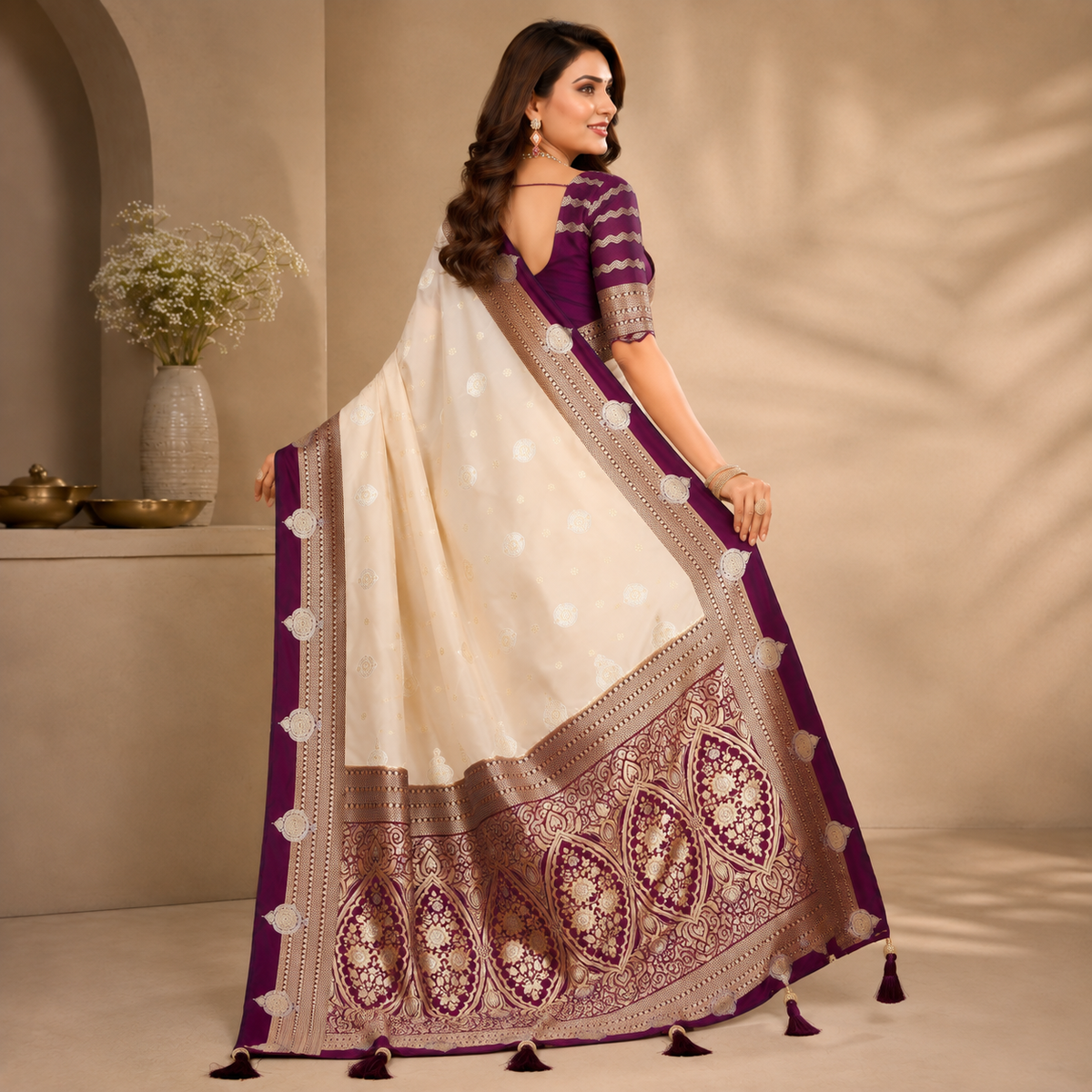 Kalamkari Banarasi Silk Saree - beige