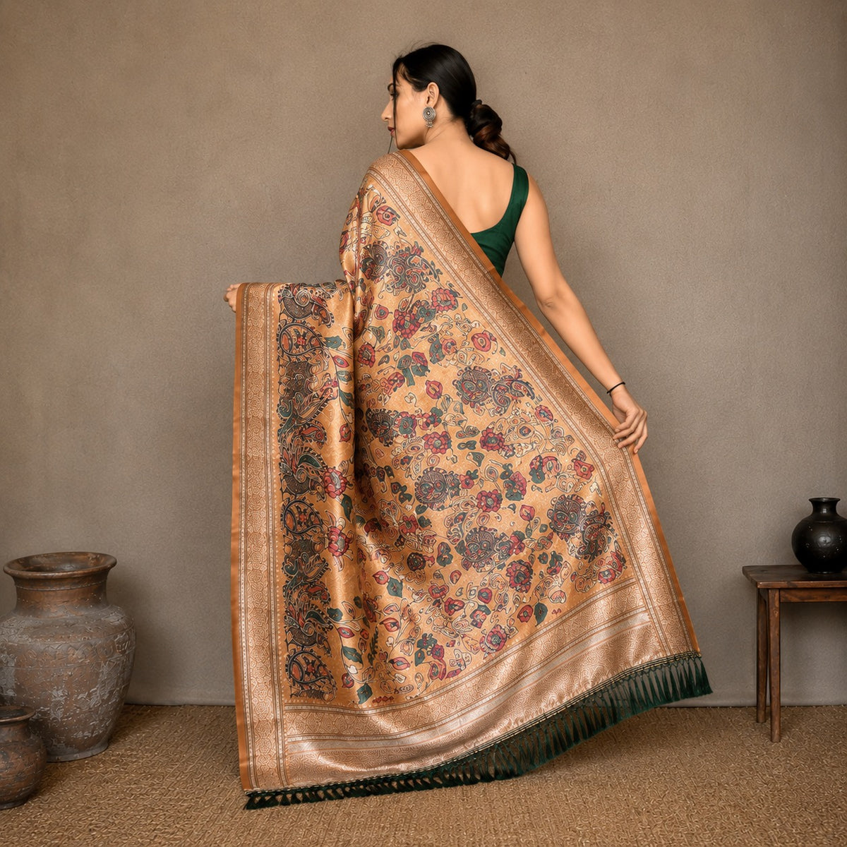 Soft Silk Kalamkari Designer Saree- Gold