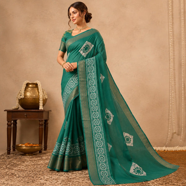 Premium Dola Silk Saree - Bottle Green