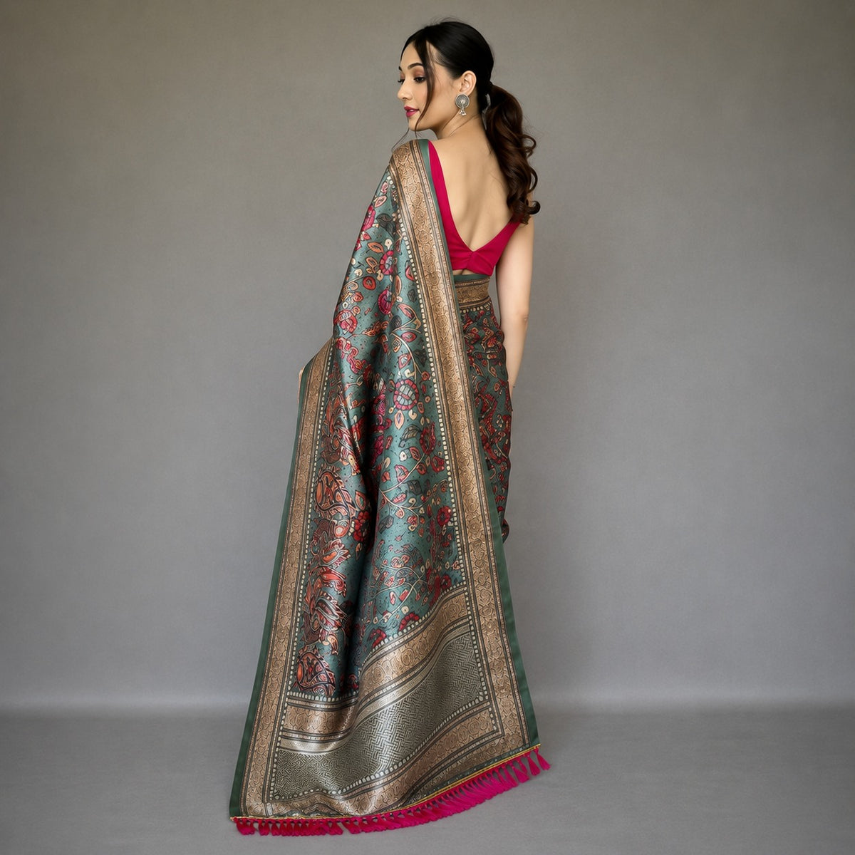 Soft Silk Kalamkari Designer Saree- Green