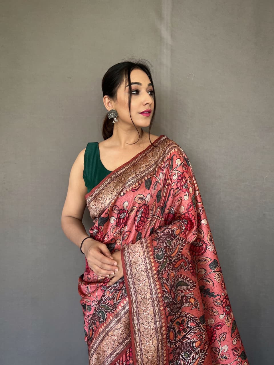 Soft Silk Kalamkari Designer Saree- Pink