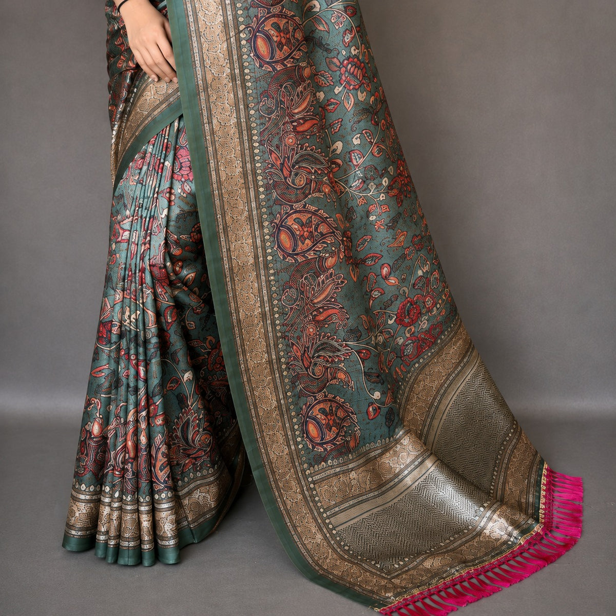 Soft Silk Kalamkari Designer Saree- Green