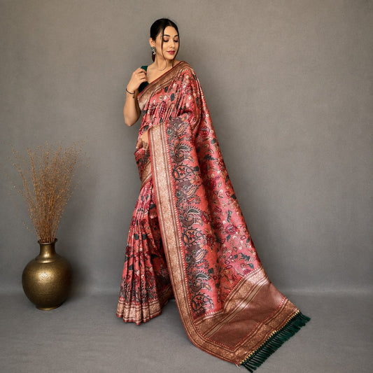 Soft Silk Kalamkari Designer Saree- Pink