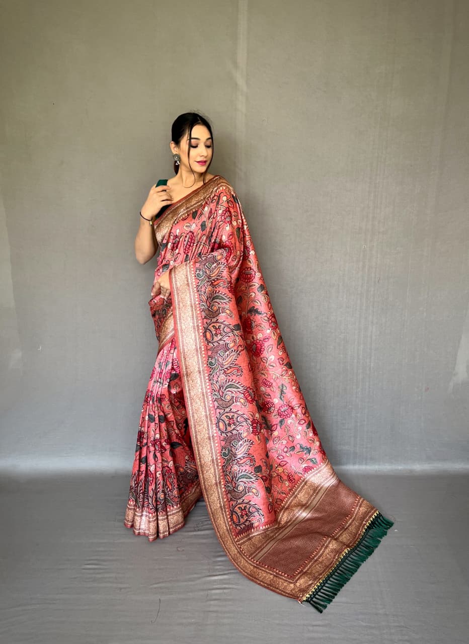 Soft Silk Kalamkari Designer Saree- Pink