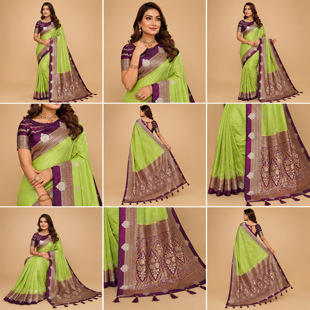 Kalamkari Banarasi Silk Saree - Light Green