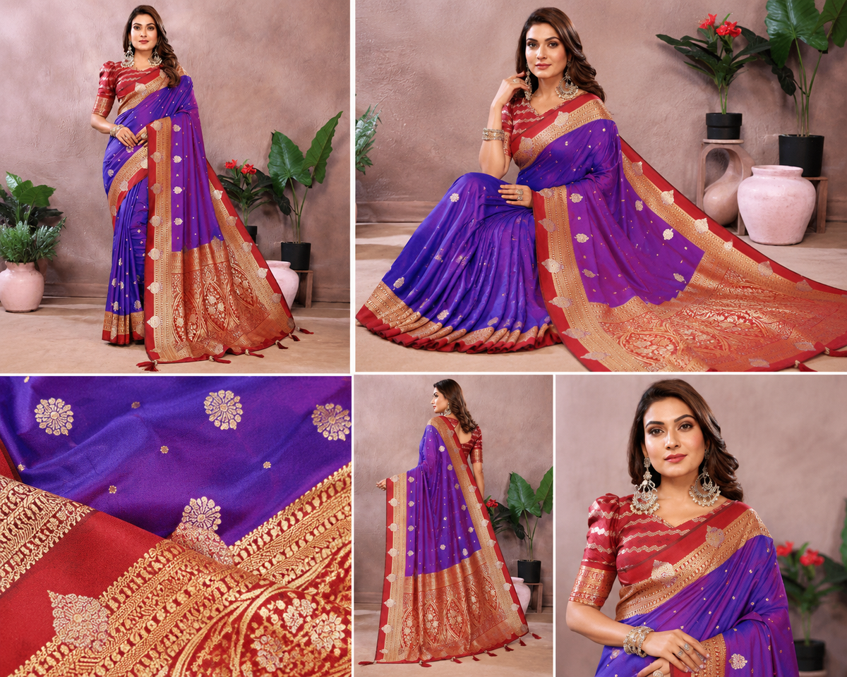 Kalamkari Banarasi Silk Saree - Purple
