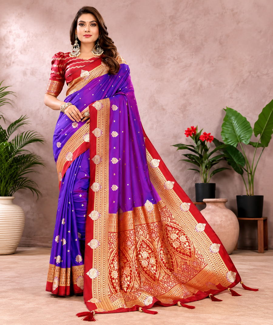 Kalamkari Banarasi Silk Saree - Purple