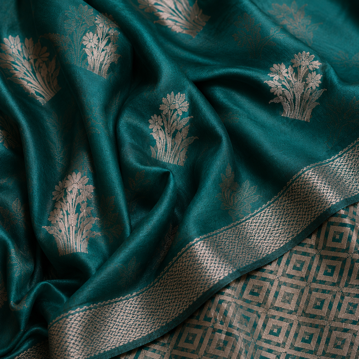 Organza Banarasi Designer Silk Saree- Bottle Green