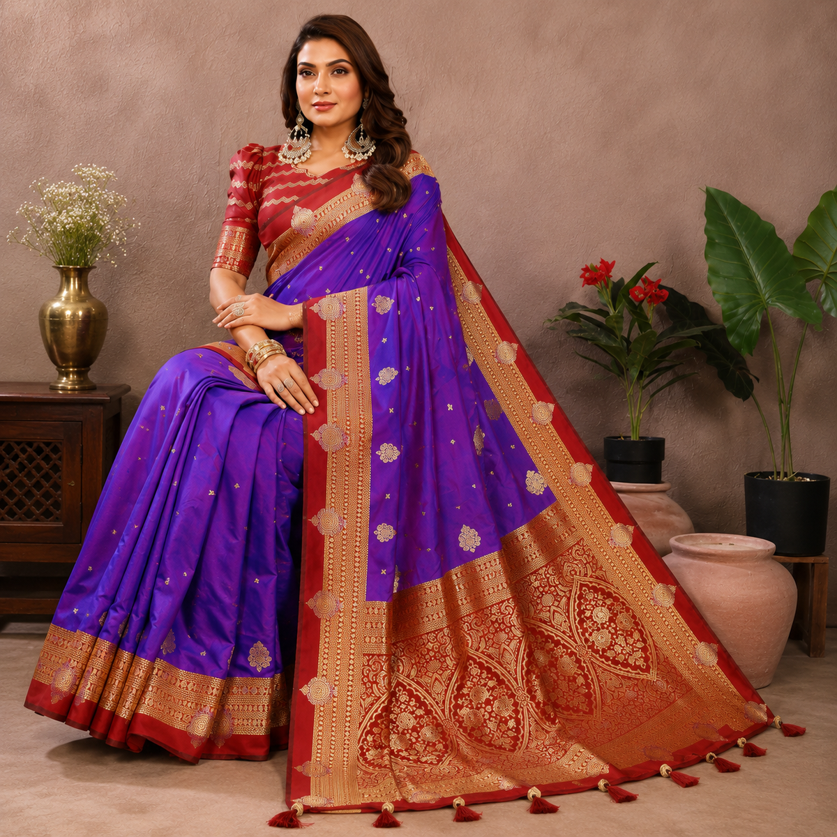 Kalamkari Banarasi Silk Saree - Purple