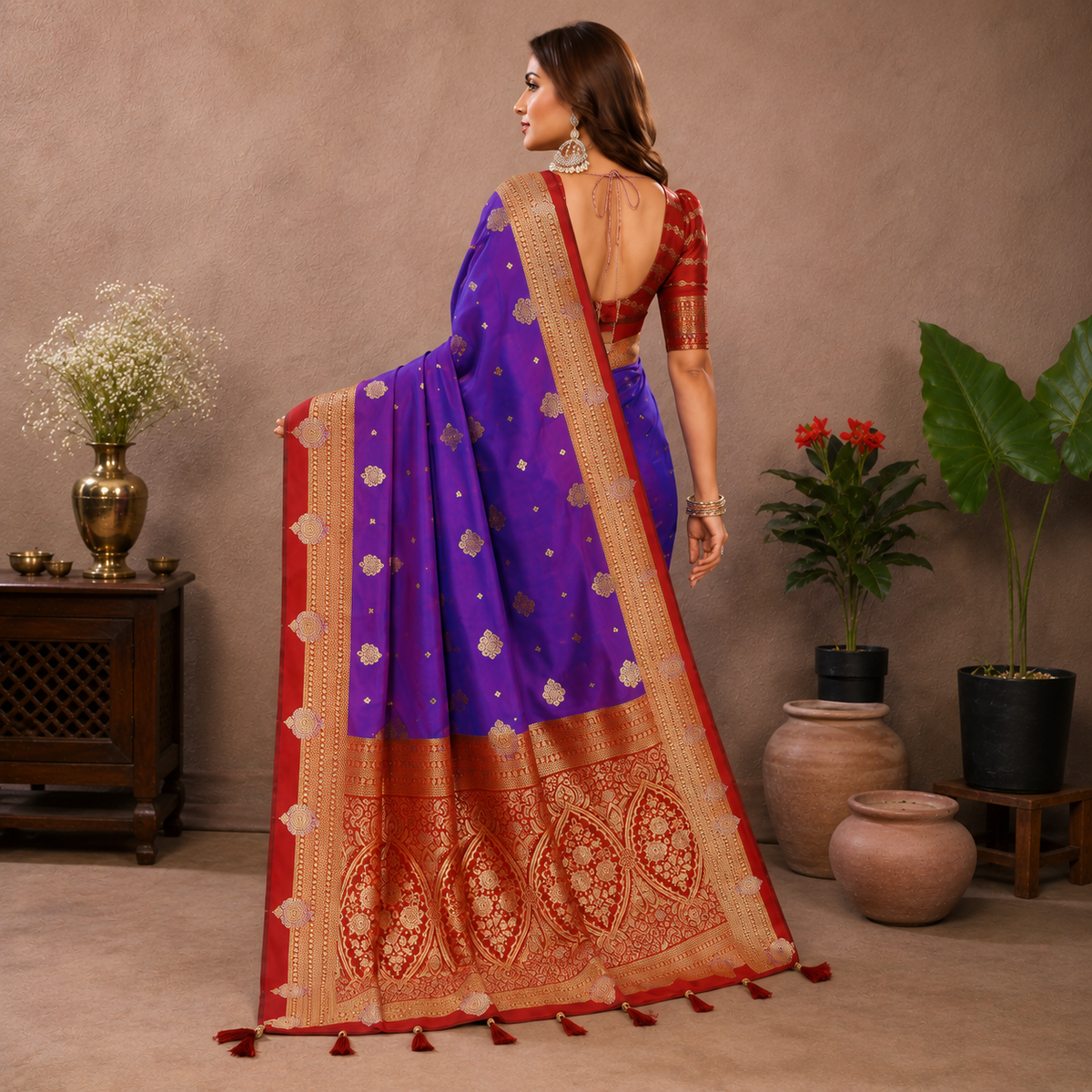Kalamkari Banarasi Silk Saree - Purple