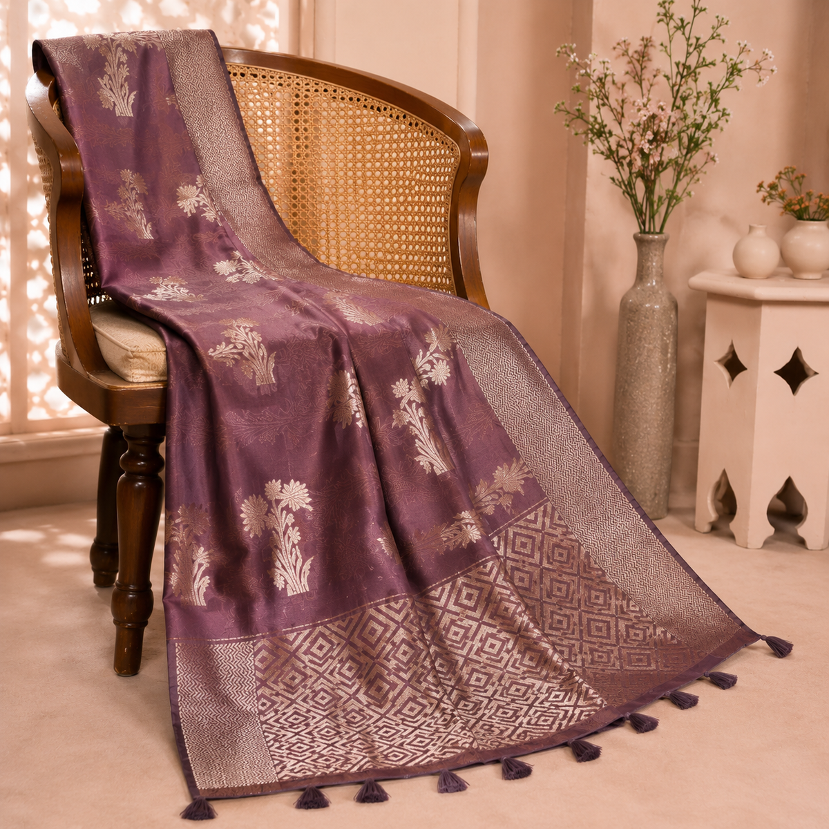 Organza Banarasi Designer Silk Saree- Mau