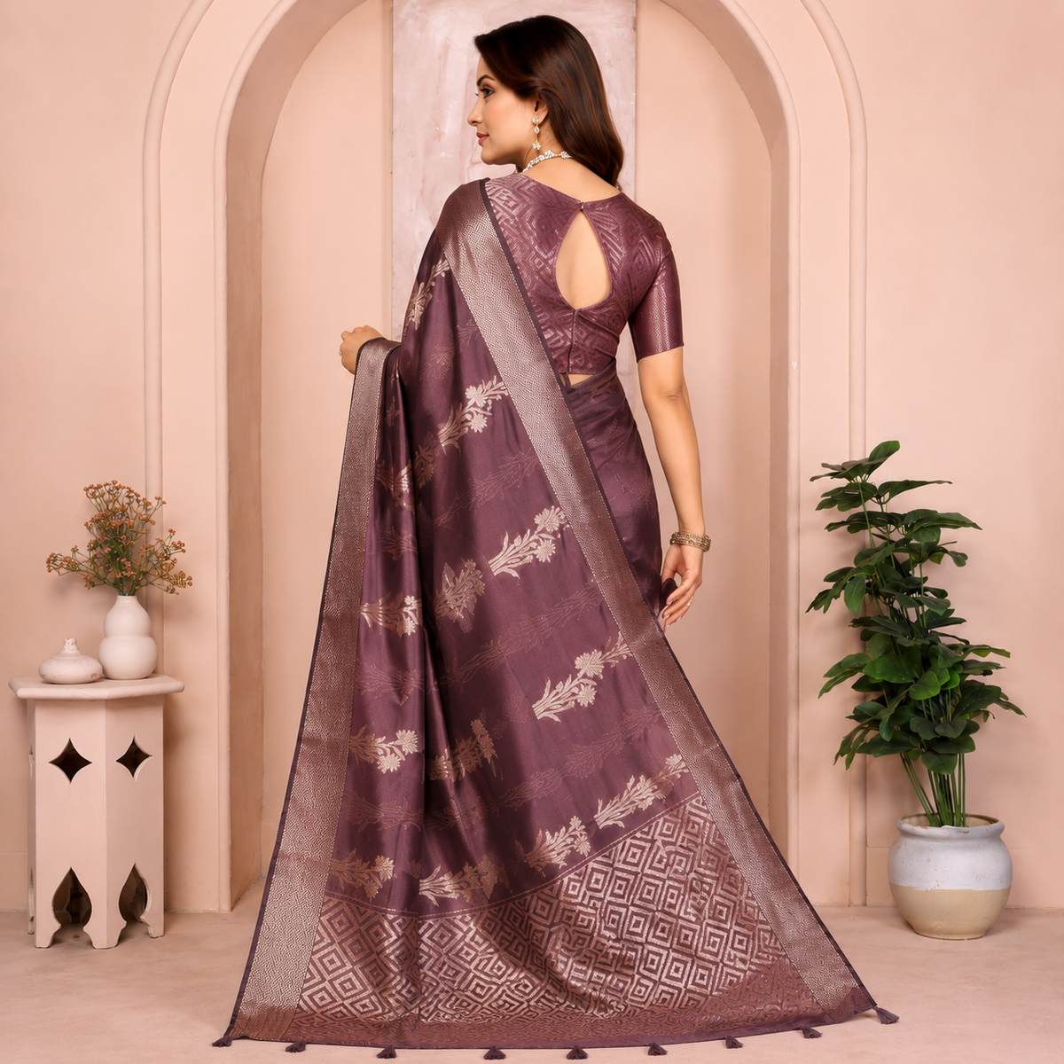 Organza Banarasi Designer Silk Saree- Mau