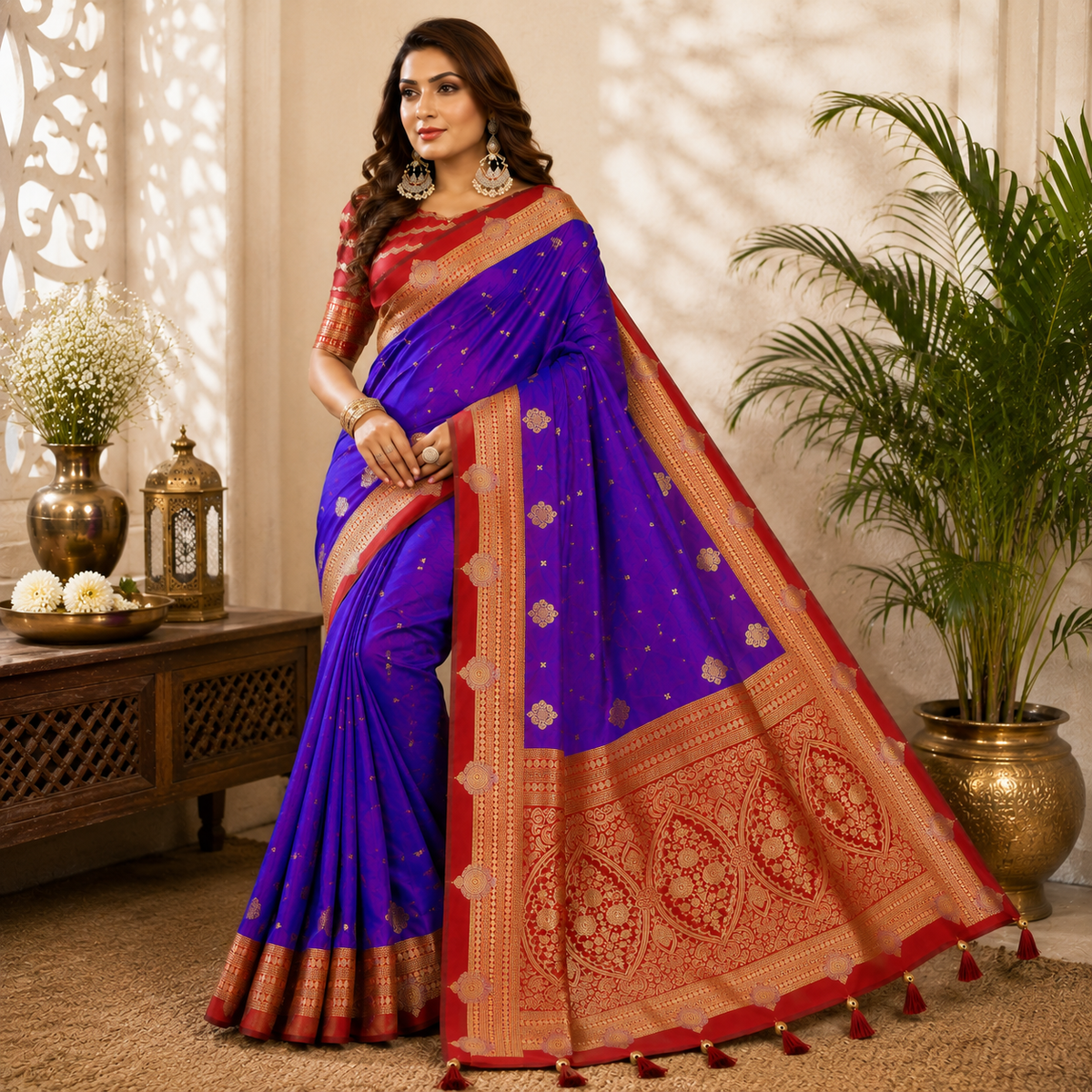 Kalamkari Banarasi Silk Saree - Purple