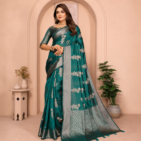Organza Banarasi Designer Silk Saree- Bottle Green