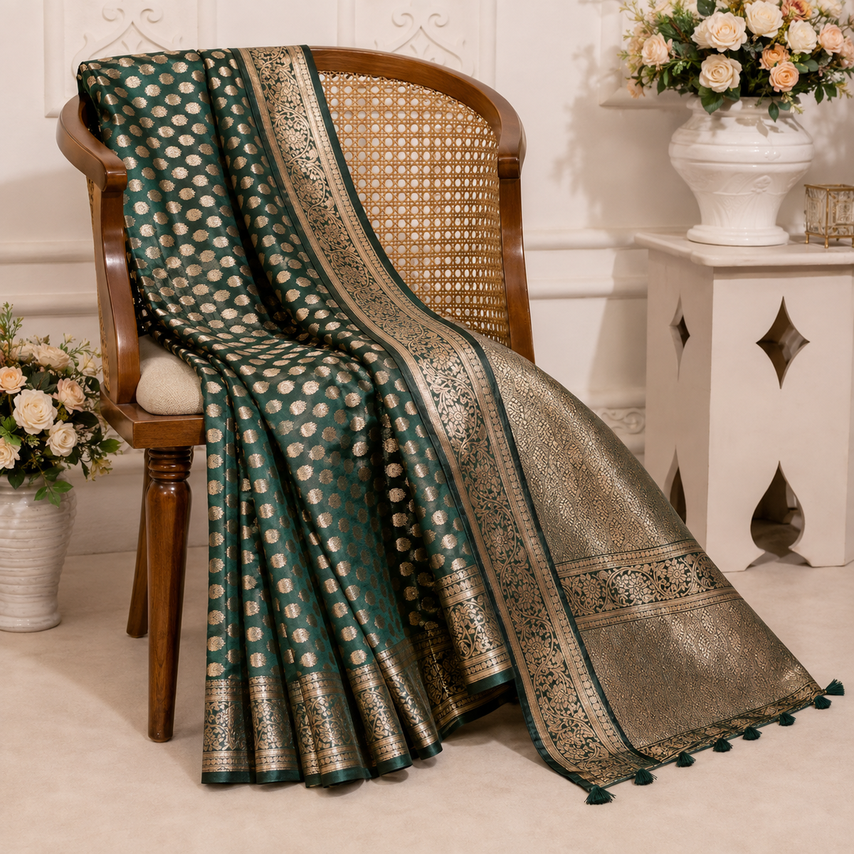 Organza Banarasi Designer Silk Saree- Green