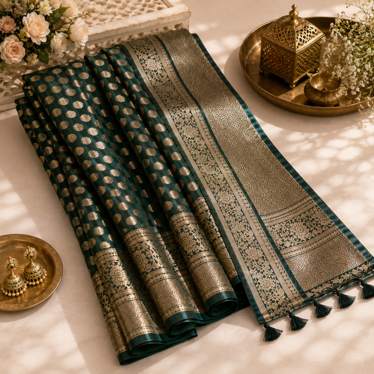 Organza Banarasi Designer Silk Saree- Green