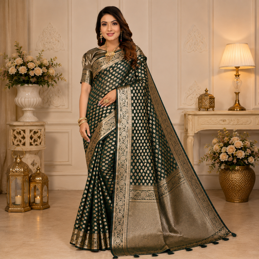 Organza Banarasi Designer Silk Saree- Green