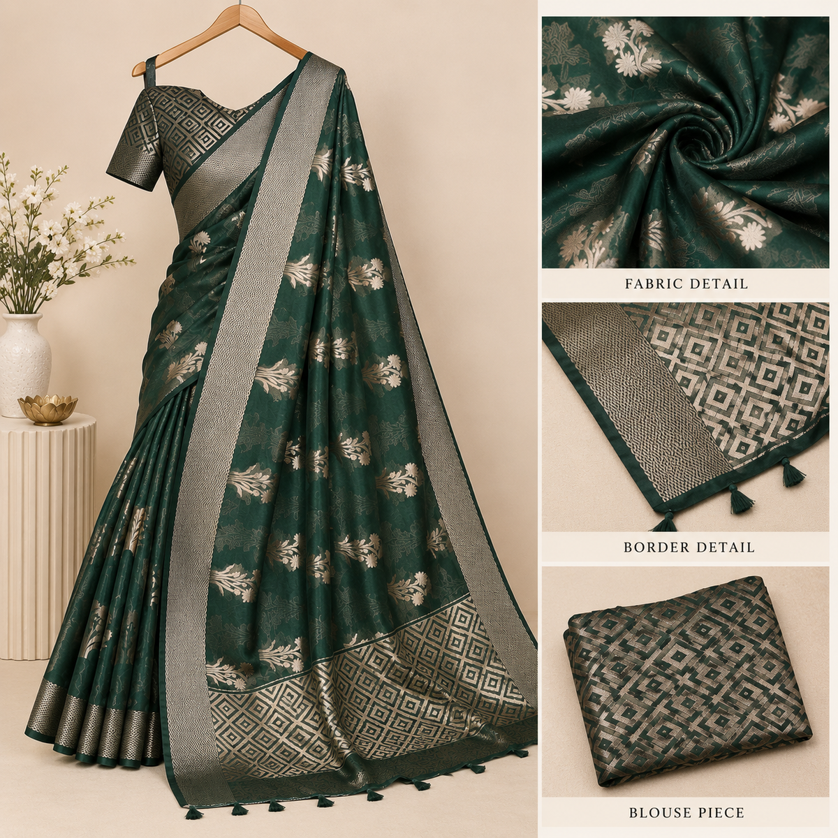Organza Banarasi Designer Silk Saree- Green