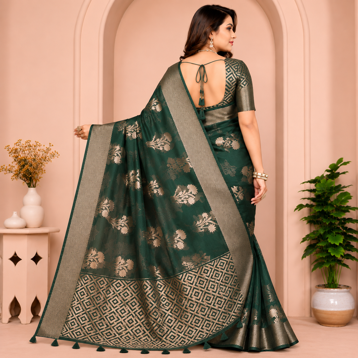 Organza Banarasi Designer Silk Saree- Green