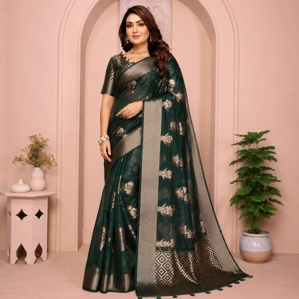 Organza Banarasi Designer Silk Saree- Green