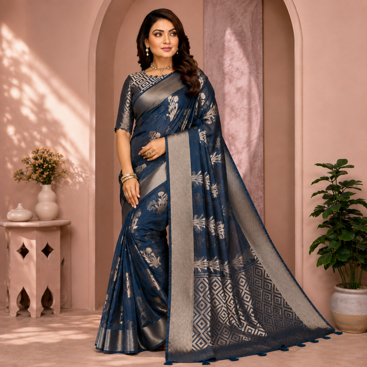 Organza Banarasi Designer Silk Saree- Blue