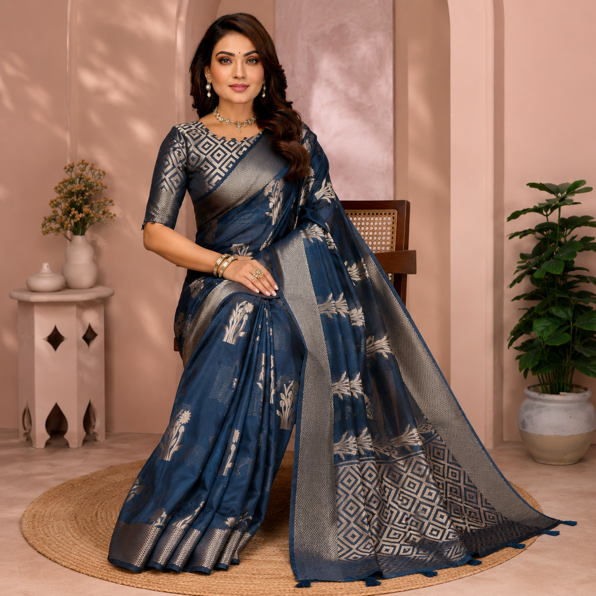 Organza Banarasi Designer Silk Saree- Blue