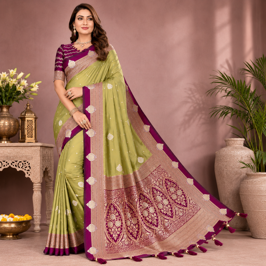 Kalamkari Banarasi Silk Saree - Light Green