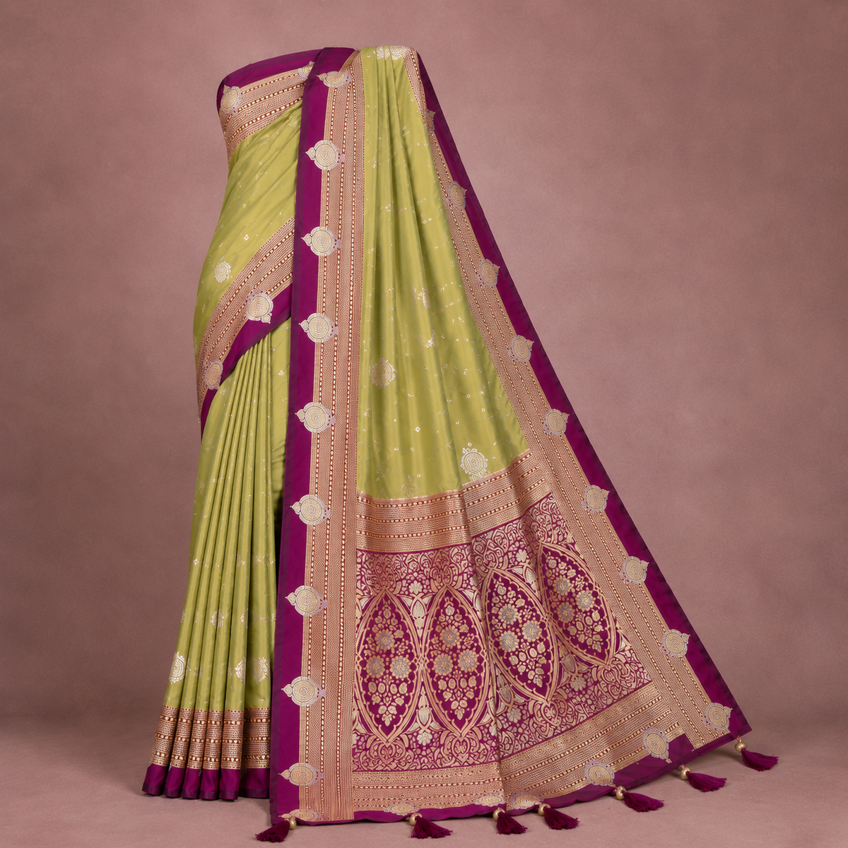 Kalamkari Banarasi Silk Saree - Light Green