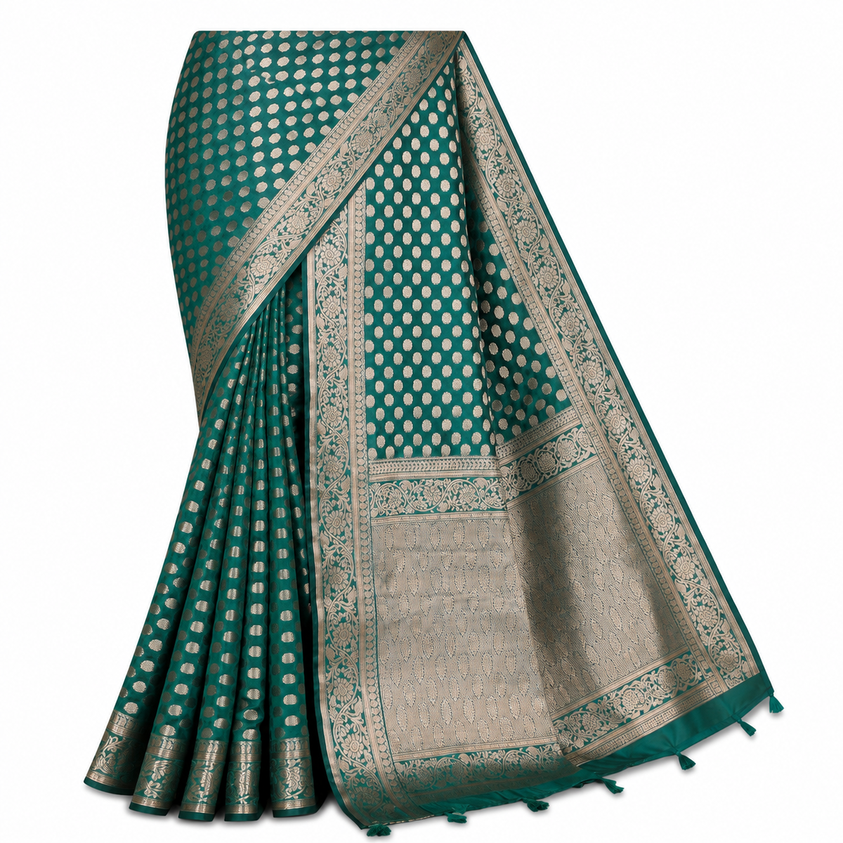 Organza Banarasi Designer Silk Saree- bottle green