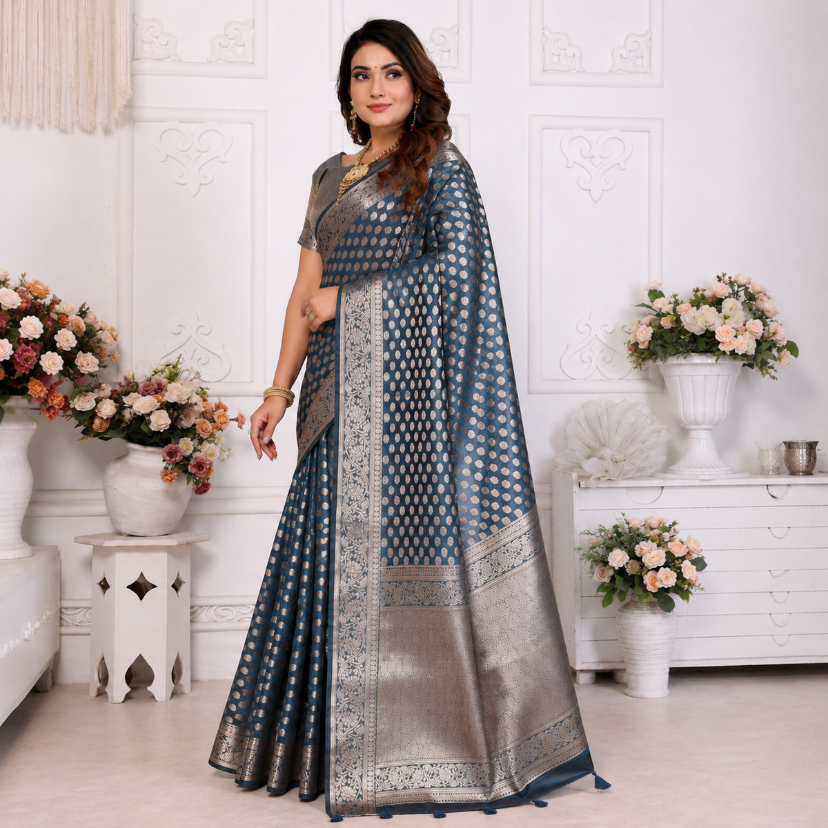 Organza Banarasi Designer Silk Saree-Blue