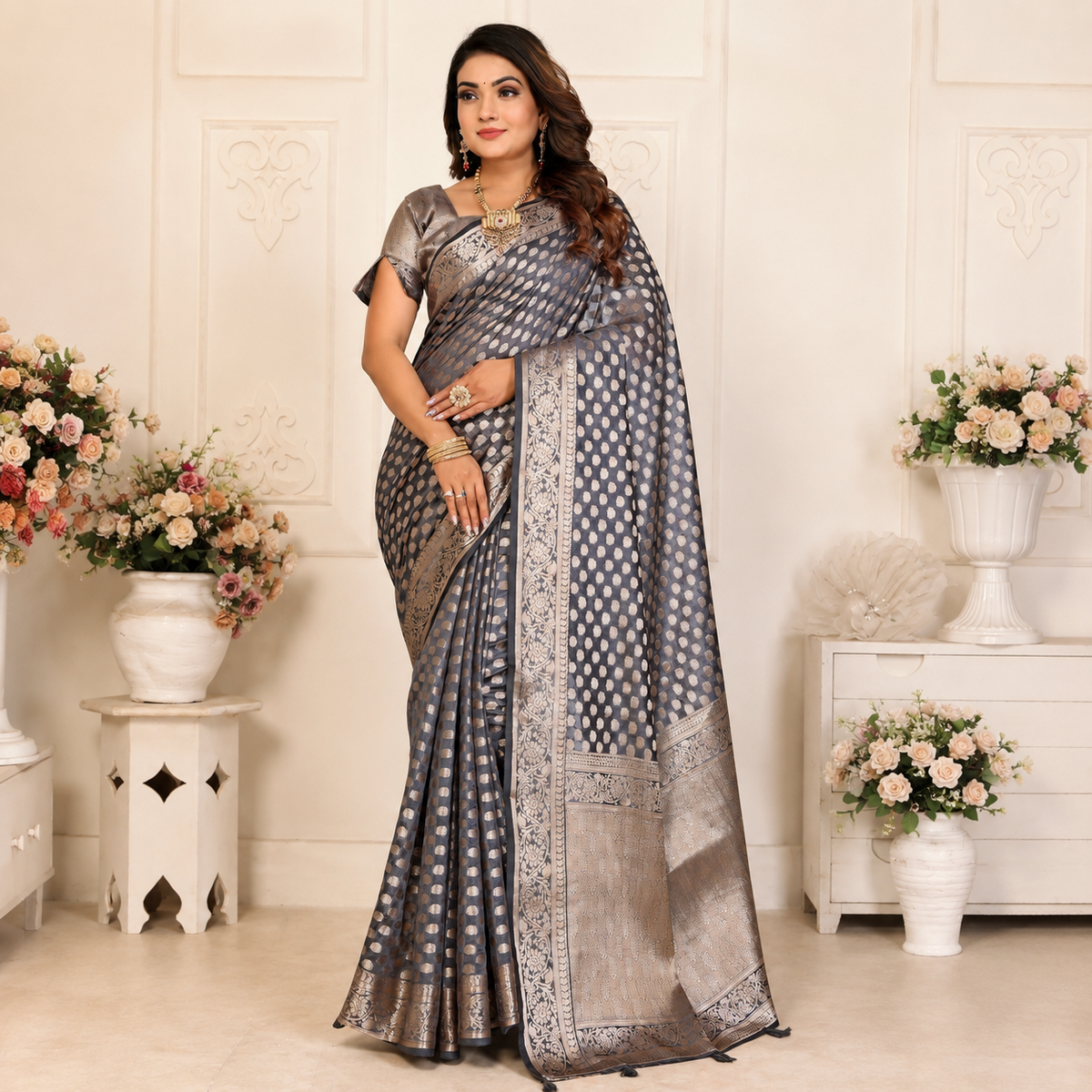 Organza Banarasi Designer Silk Saree - Purple