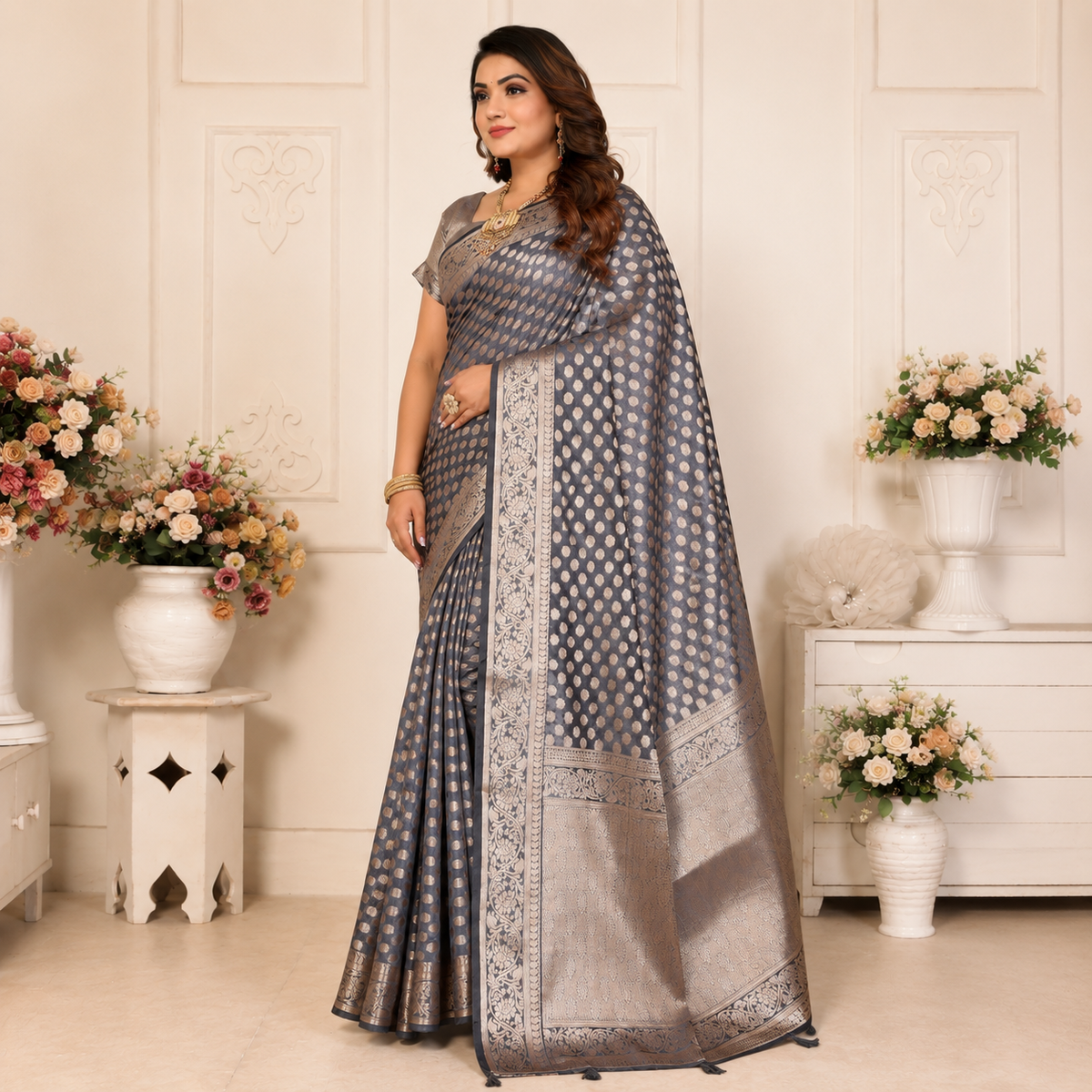 Organza Banarasi Designer Silk Saree - Purple