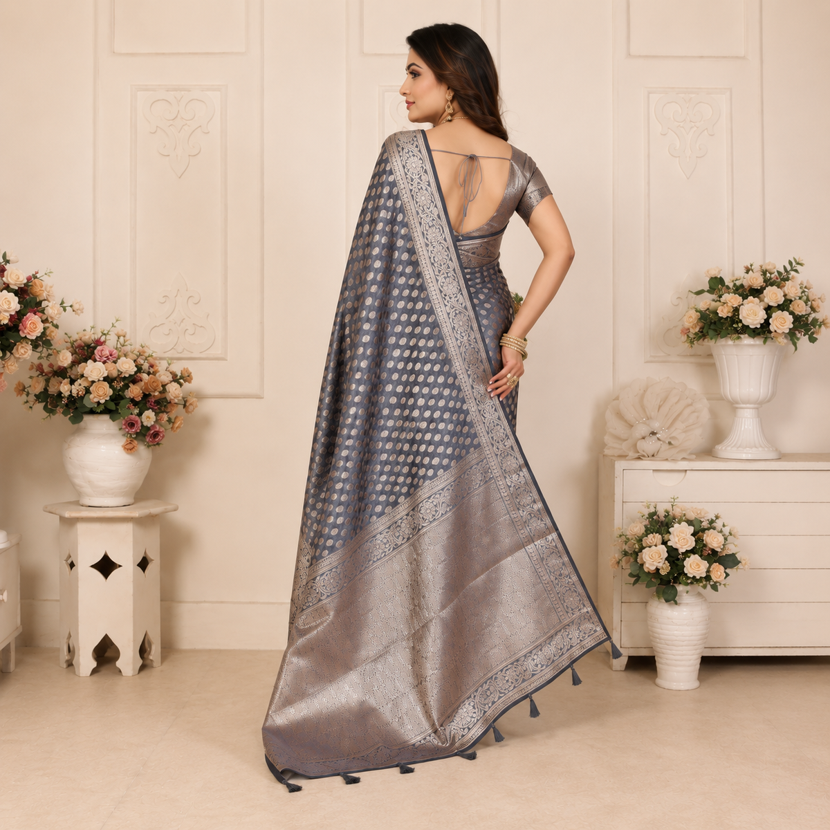 Organza Banarasi Designer Silk Saree - Purple