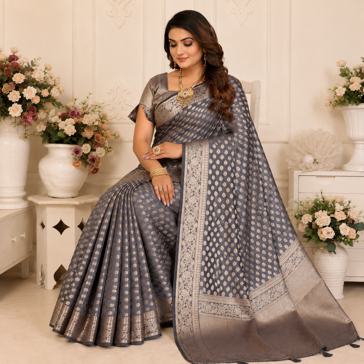 Organza Banarasi Designer Silk Saree - Purple