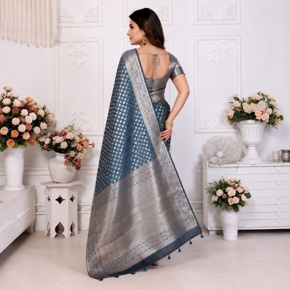 Organza Banarasi Designer Silk Saree-Blue