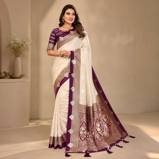 Kalamkari Banarasi Silk Saree - beige