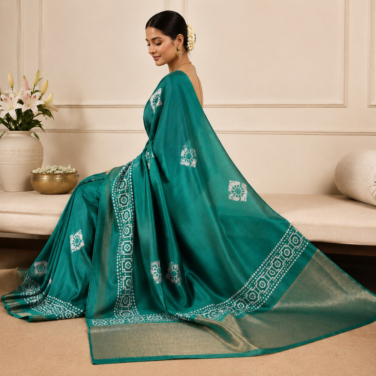 Premium Dola Silk Saree - Bottle Green
